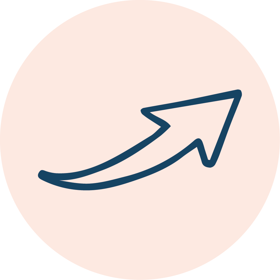 gezeichnetes Icon von einem blauen Pfeil nach rechts geneigt, auf einem beigen Kreis