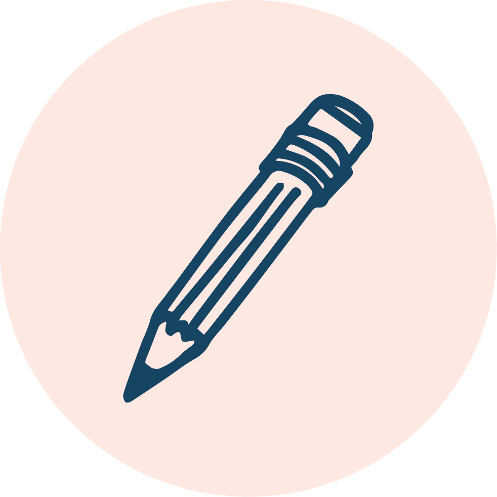 gezeichnetes Icon von einem blauen Stift auf einem beigen Kreis